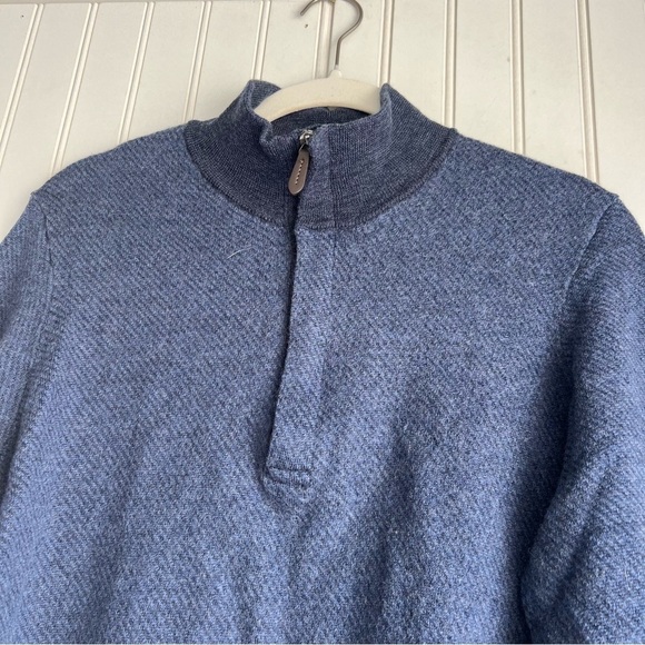 Vineyard Vines Men Size L Boathouse Tipping 1/4 Zip Merino Wool  Blue Sweater - Picture 3 of 7